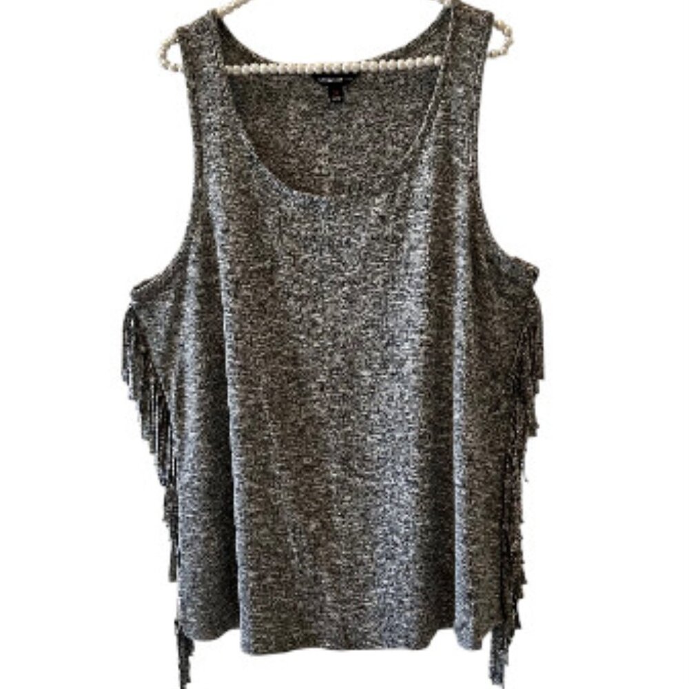 Rock & Republic Heathered Grey Sleevless Tunic with Side Fringe XL EUC